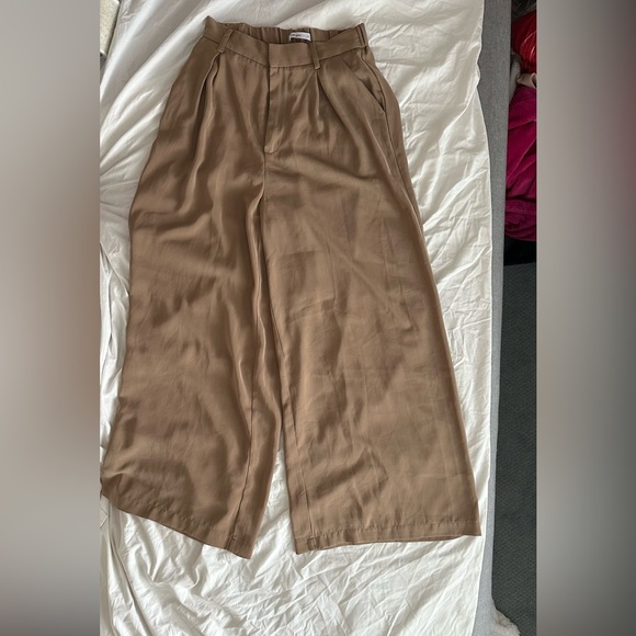 Tronjori Tan Taupe Super Wide-Leg Flowy Women's Pants - Picture 2 of 6